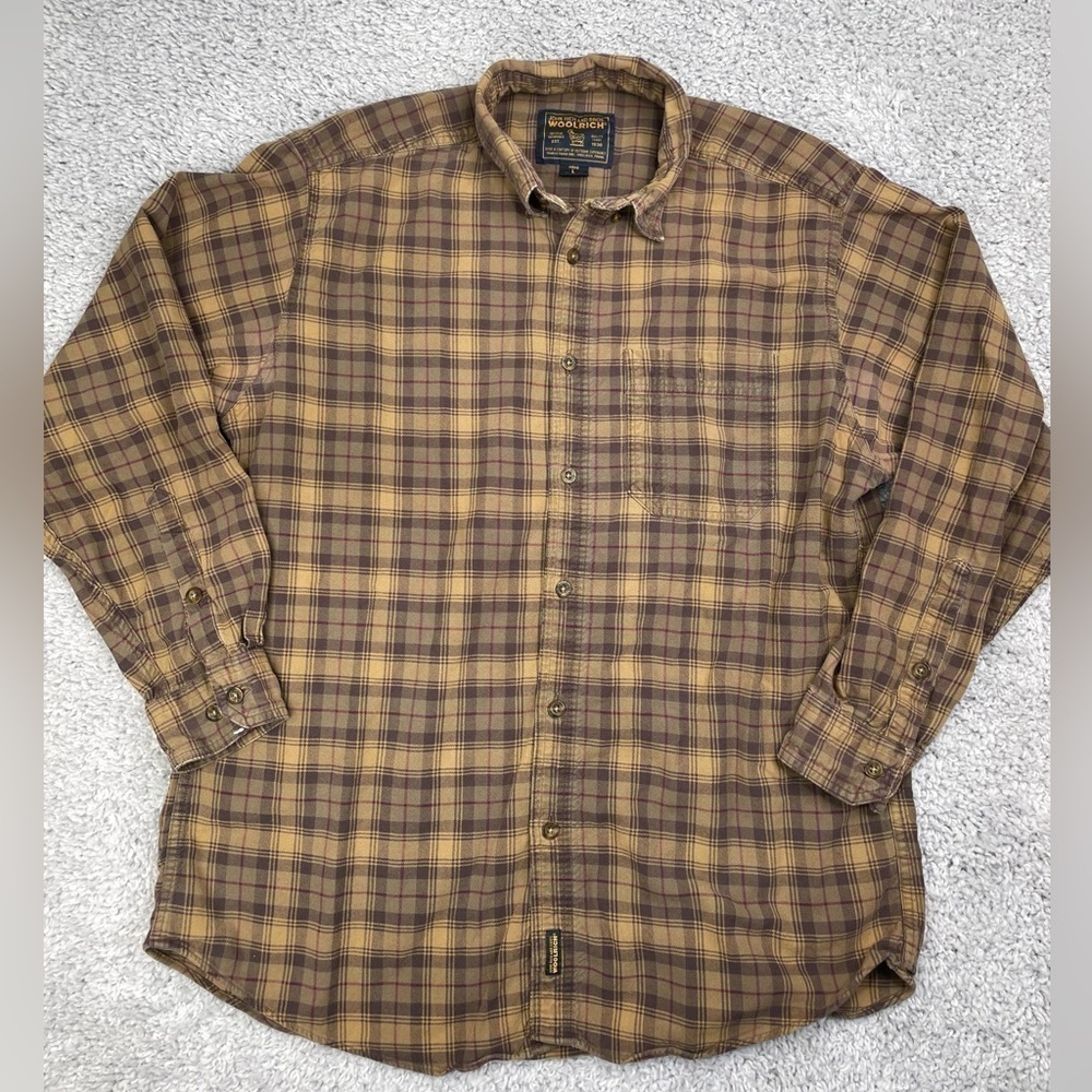 Woolrich Shirt Mens Large Button Up Plaid Flannel Classic Worn Lived In Look